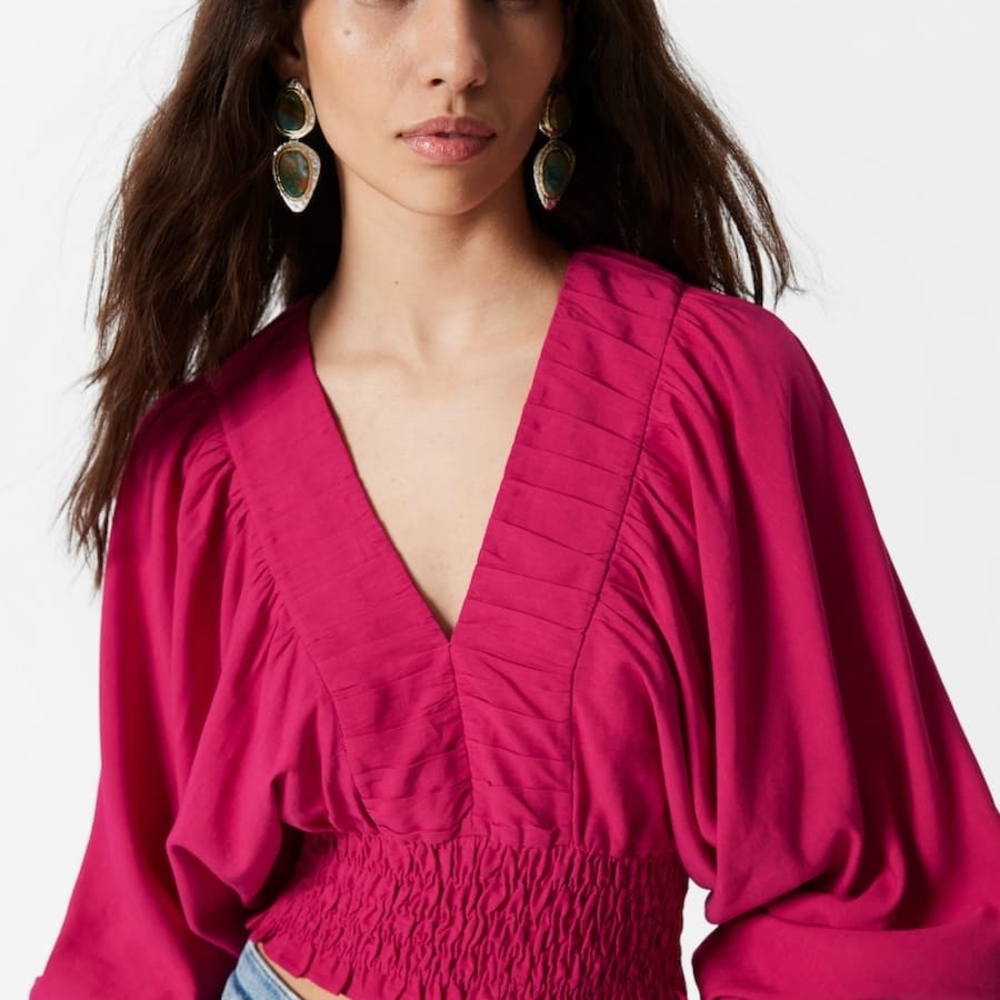 & Other Stories Fuchsia V-Neck Blouse (Never Worn)